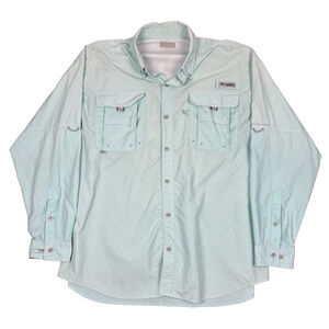 Columbia Shirt Mens XL PFG Vented Fishing Omni Shade Button Up Teal Blue